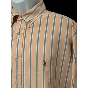 Polo Ralph Lauren Mens Shirt Oxford Yarmouth Pink Blue Stripe‎ Flesh Pony 17 36